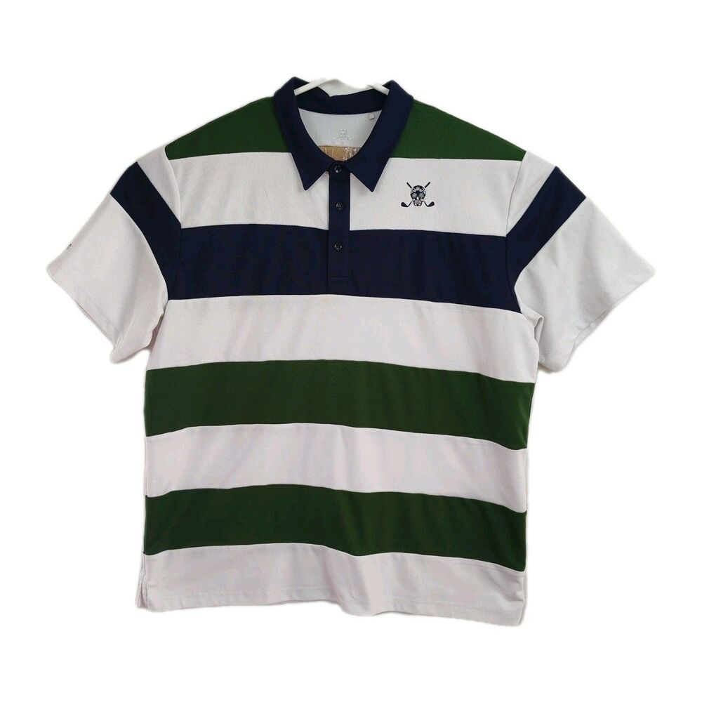 Chuco Golf‎ Polo Shirt Men's Size XXL Blue/Green/White Stripes Embroid. Logo